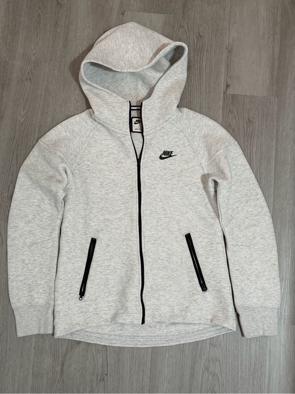 Nike Tech Light Gray Full-Zip Hoodie with Black Accents
